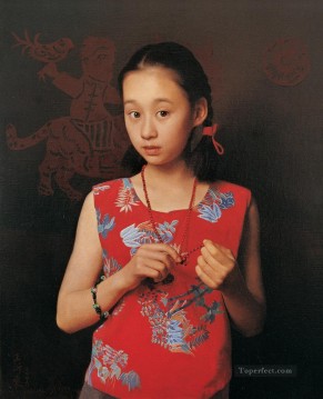 中国 Painting - 夏と秋の間の雨を聞いてください WYD Chinese Girls
